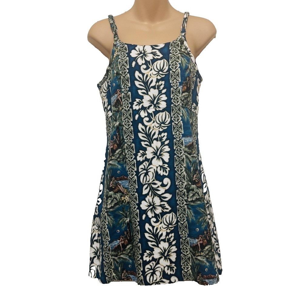 Hilo Hattie Dress Womens Small Blue Hawaiian Original Floral Island Print Cotton